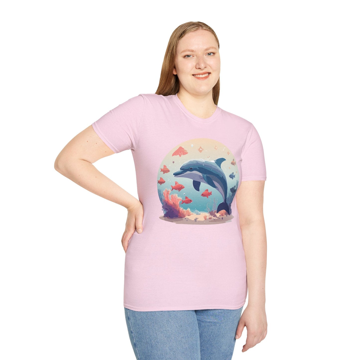 Dolphin Shirt Unisex Softstyle Tee 64000 Gildan 100 Percent Ring Spun Cotton For Everyday Comfort
