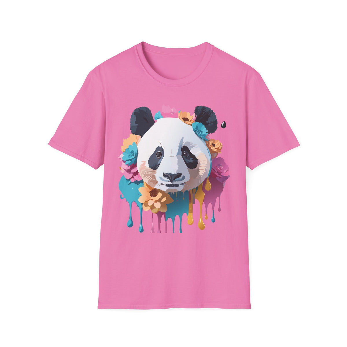 Floral Panda Head T-Shirt | Colorful Drip Art, Cute Animal Tee