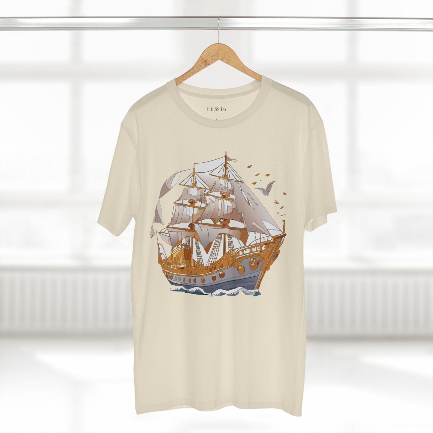 Ship Graphic Unisex 100 Cotton T-Shirt with Gold Frigate Art Design 1