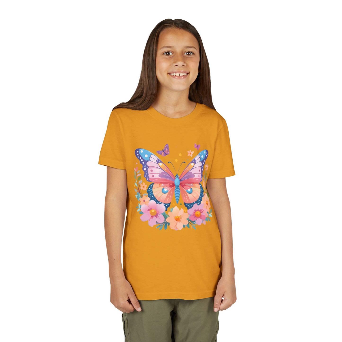 Butterfly Blossom Youth Tee - Colorful Short Sleeve T-Shirt for Spring Celebrations (9-14)