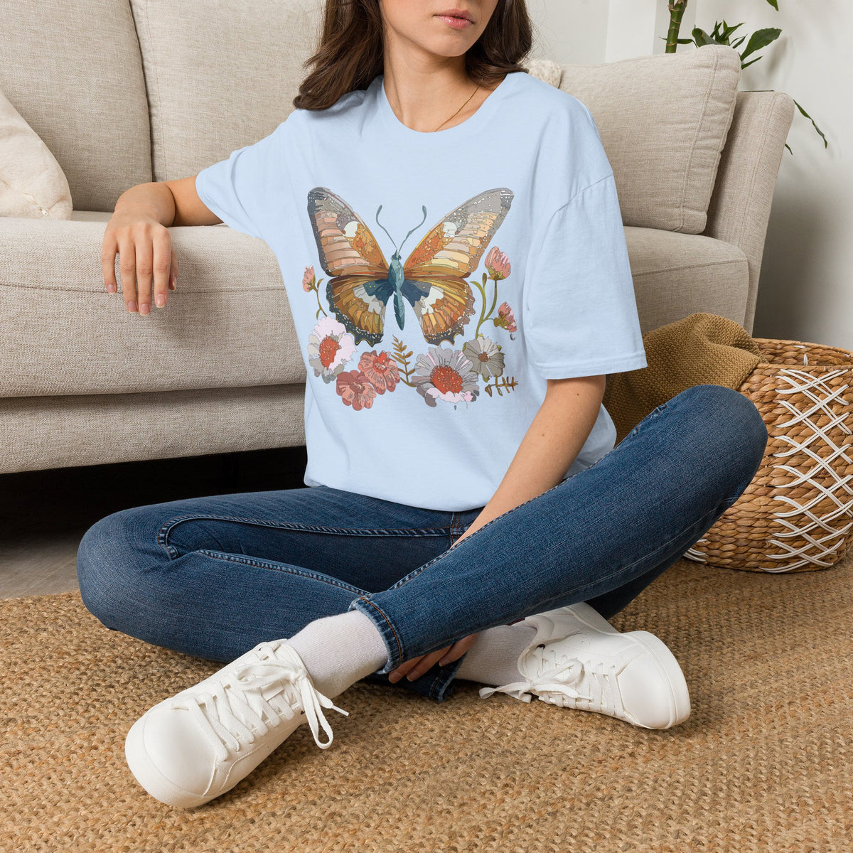 Butterfly Floral Watercolor Wings Graphic Design Unisex 100 Cotton Gildan T-Shirt