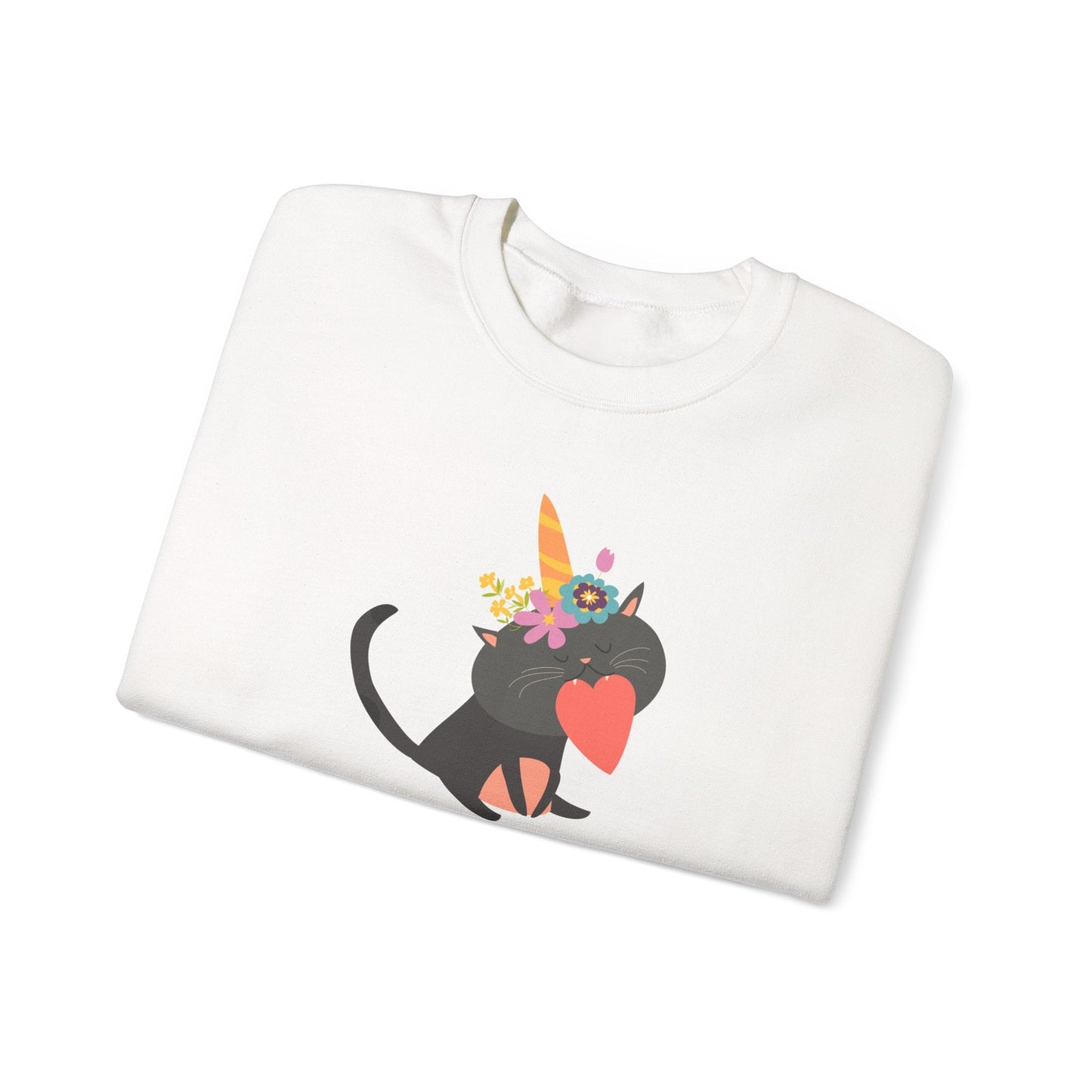 Cat Heart Sweatshirt Unisex Valentine Gift 50/50 Cotton-Poly Crewneck Gildan 18000
