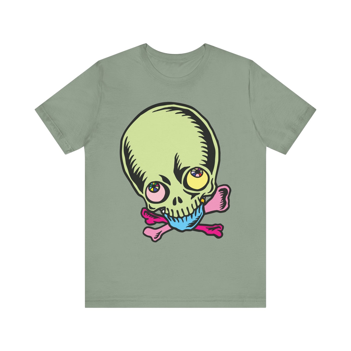 Lt Green Skull Graphic Design Tee, Skull Shirt, Vintage Tees, Art Design T-Shirt, Vintage Graphic Tee, Art Shirts with Skulls