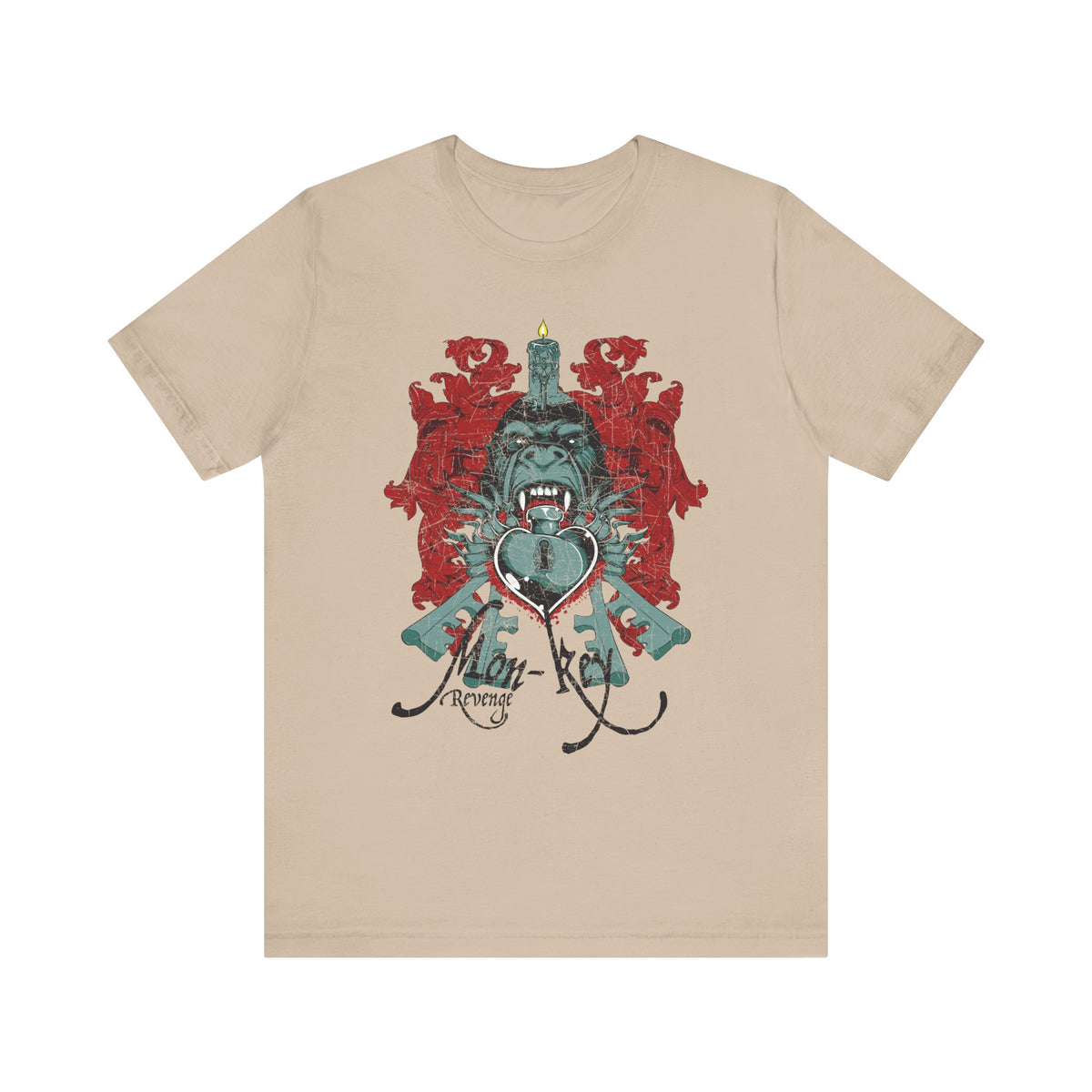Gorilla Crest with Sword and Heart T-Shirt Heraldic Gothic Design Rock Band T-Shirt
