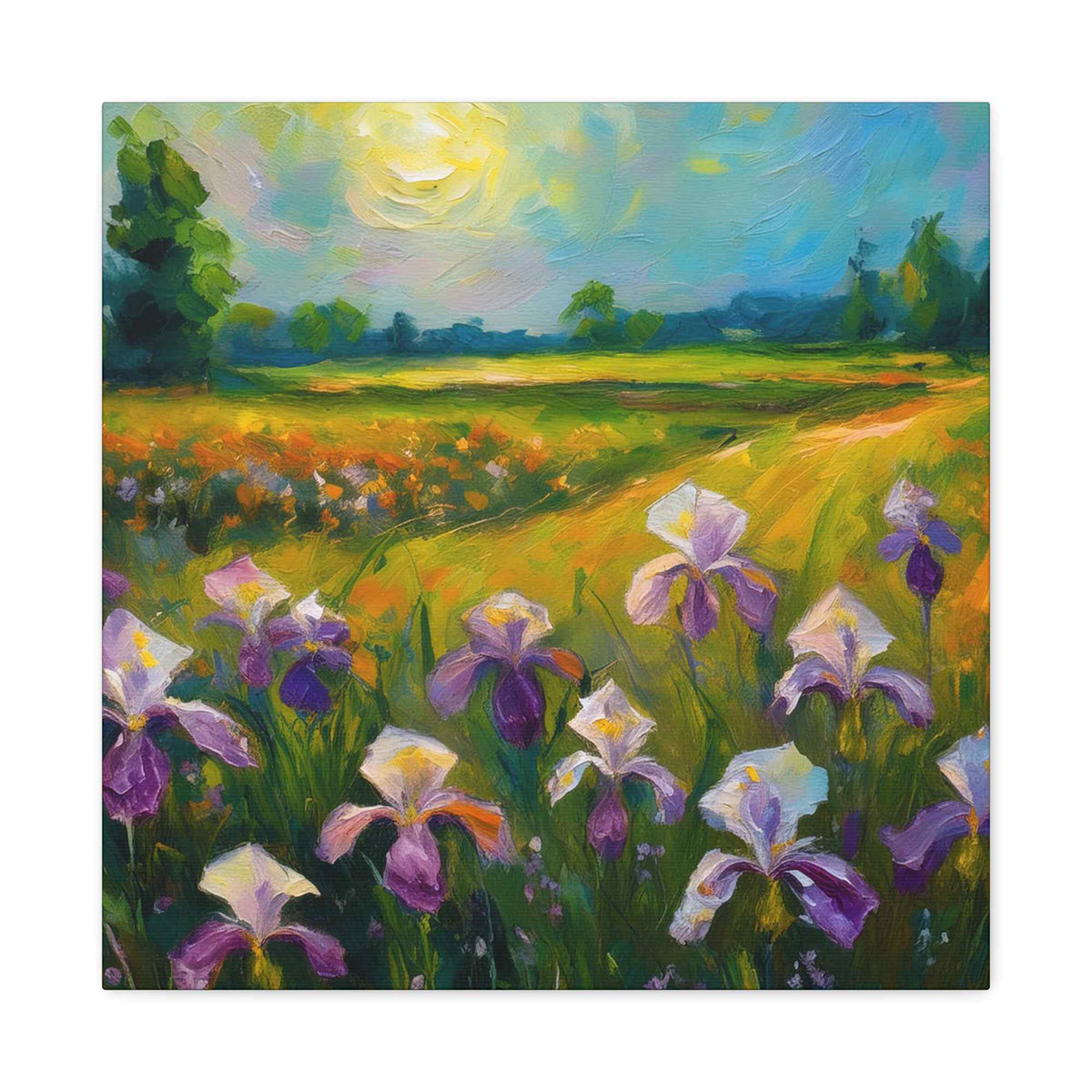 Irises Floral Print Canvas, Floral Oil Paint Print 20x20, 24x24, 30x30, 32x32, 36x36 Art Design Pine-Wood Inner Frame MC-180
