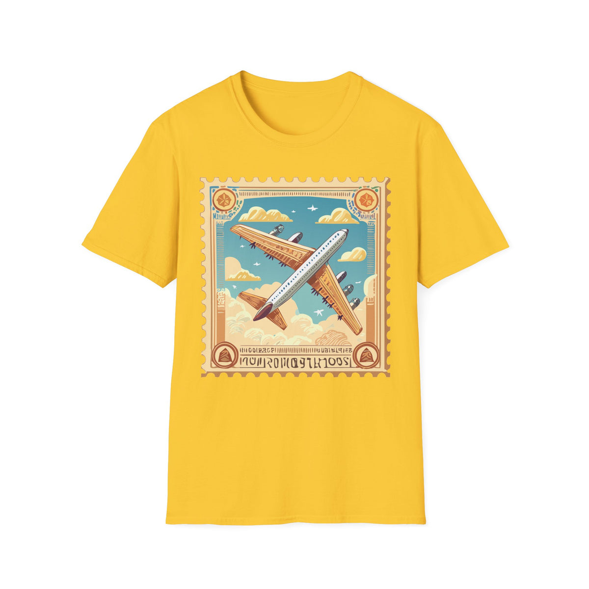 Vintage Airplane Stamp T-Shirt | Retro Travel Poster, Flight Graphic Tee Unisex 100 Cotton Gildan T-Shirt