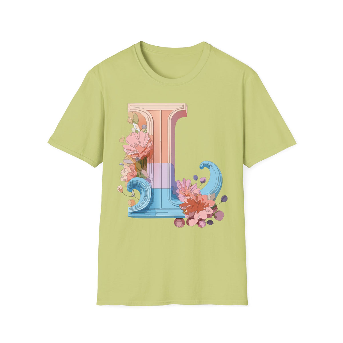 Floral Wave Letter L T-Shirt | Monogram Initial Tee