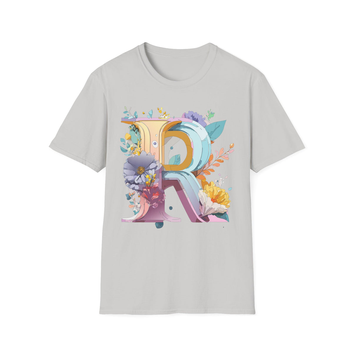 Floral Letter R T-Shirt | Botanical Monogram Initial Tee