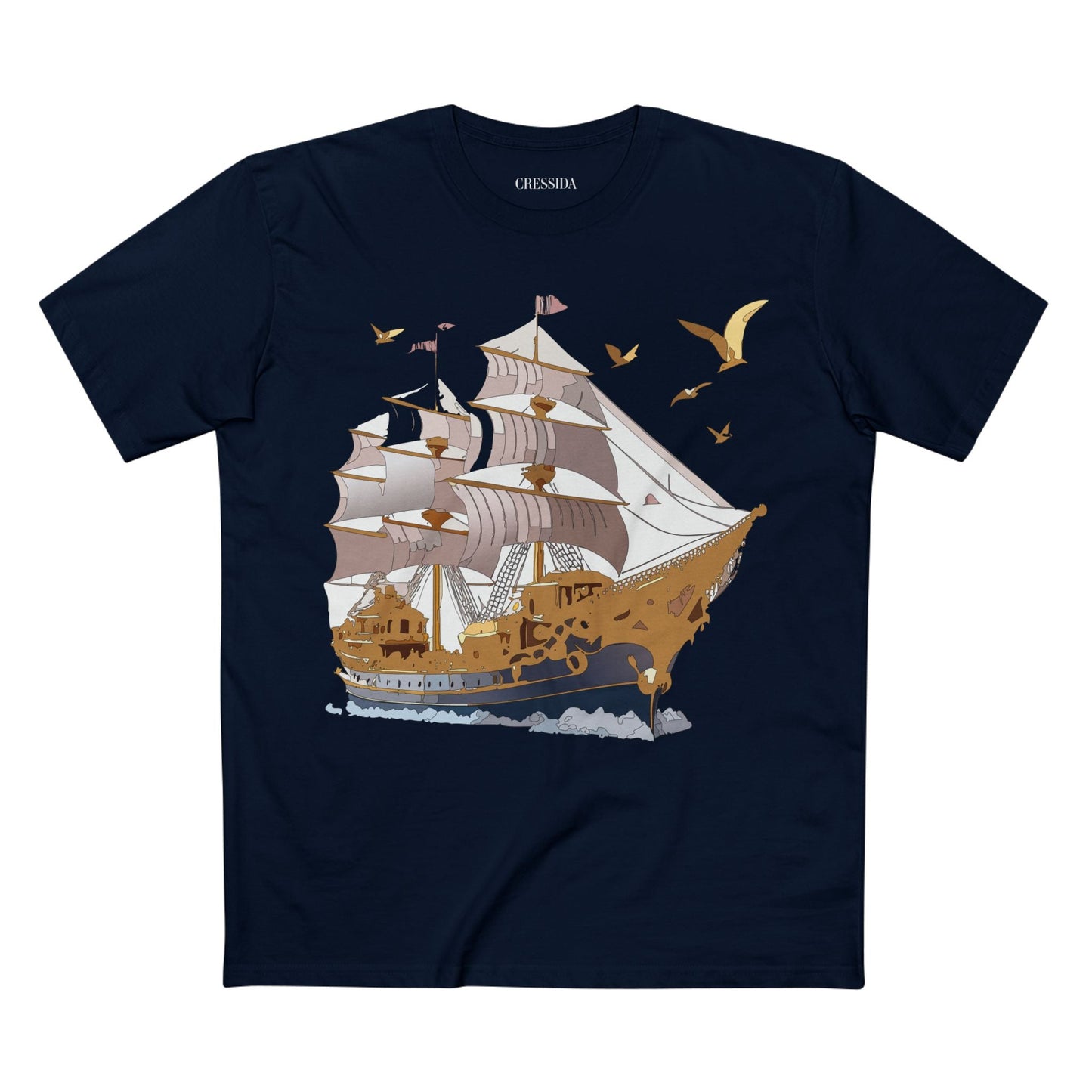 Ship Graphic Unisex 100 Cotton T-Shirt with Gold Frigate Art Design 3