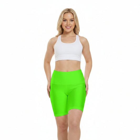Neon Grass Green Women's Workout Shorts - High-Waist Biker Activewear