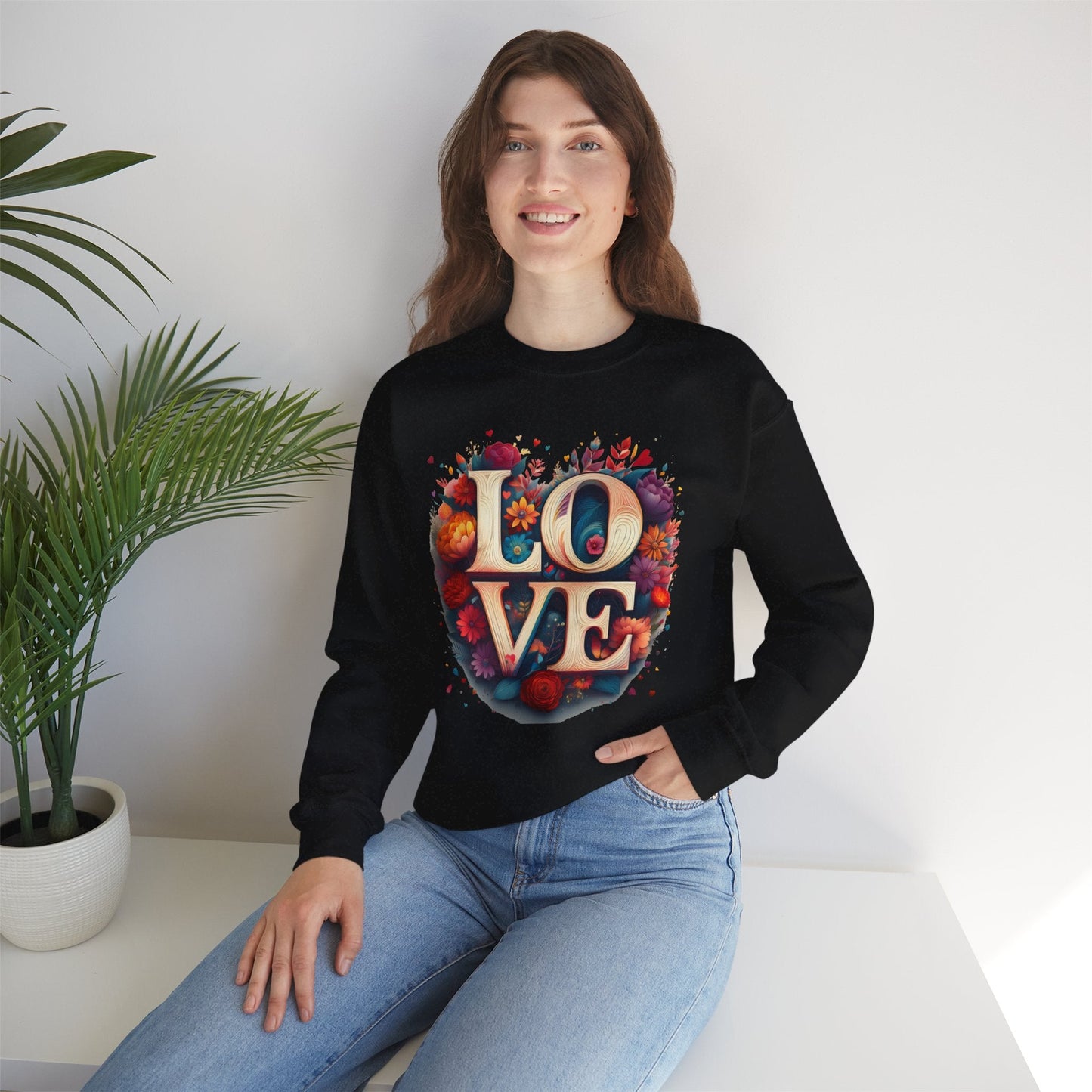 Floral Love Sweatshirt Unisex Valentines Day Gift Love Flower Crewneck Sweatshirt