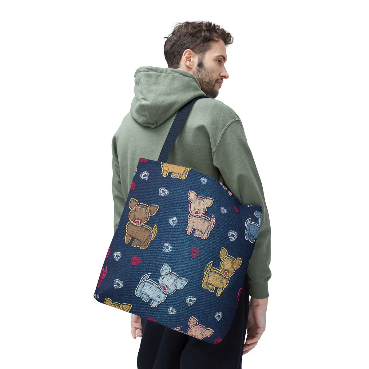 Love Day Graphic Design Denim Fabric Imitation Print Unisex Canvas Bag POLY 3 Sizes Tote Bag 201-11