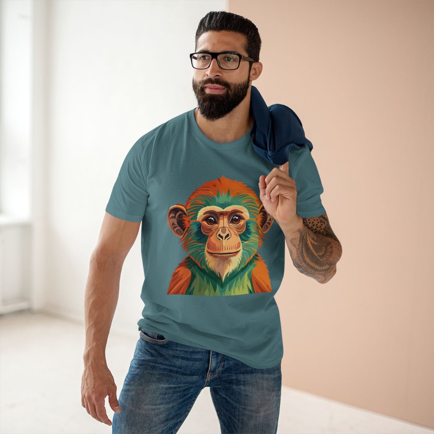 Retro2Nova Monkey Shirt Unisex Premium Cotton Staple Tee With Original Art Design From Our Art Collection
