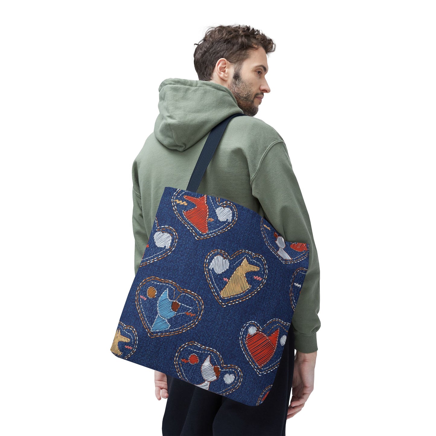 Love Day Graphic Design Denim Fabric Imitation Print Unisex Canvas Bag POLY 3 Sizes Tote Bag 201-12