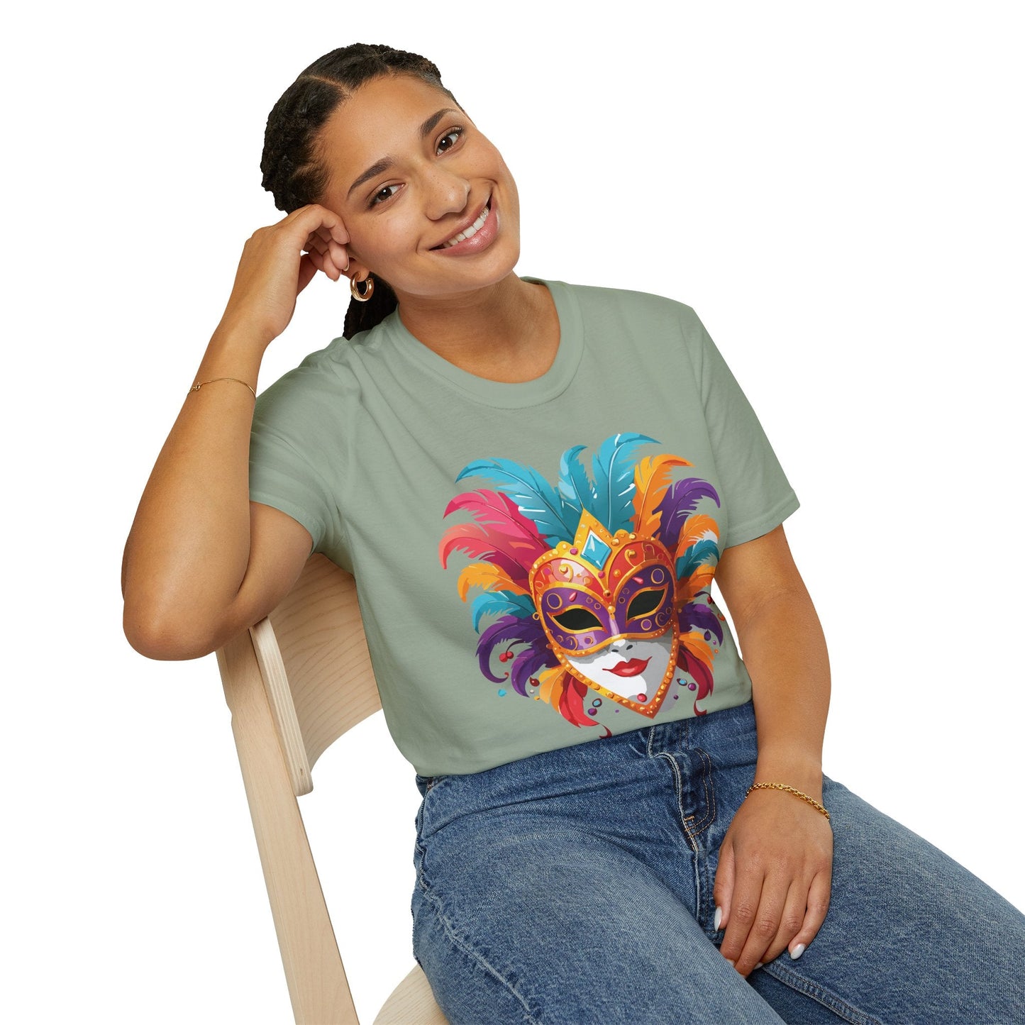 Unisex Gildan Softstyle Mask Tee Shirt With Art Design Casual Everyday Wear Masquerade Tee