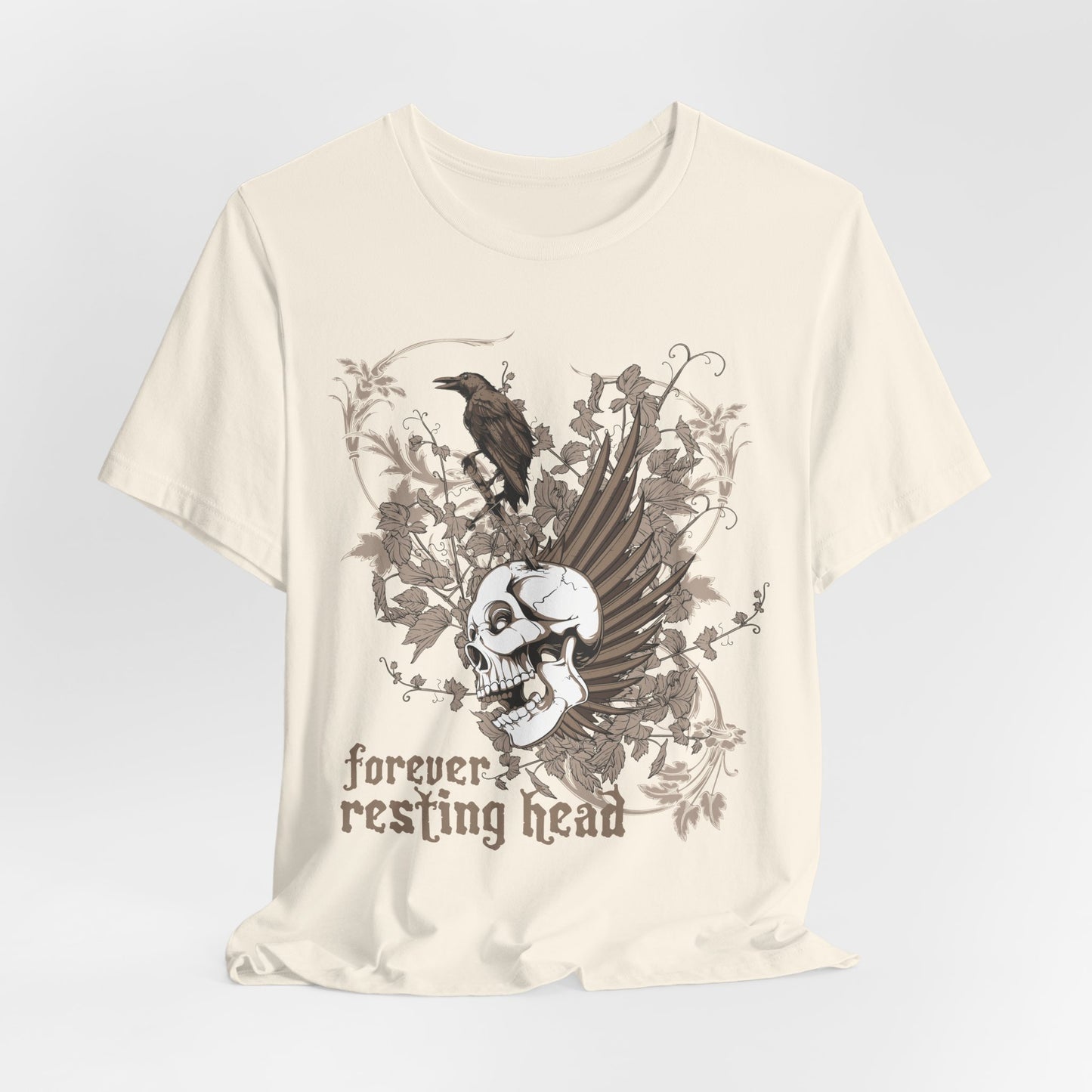 Forever Resting Head Tee, Edgy Graphic Shirt, Music T-Shirt, Gothic Tees, Skull Shirt, Art Design Tee, Skull Graphic Top