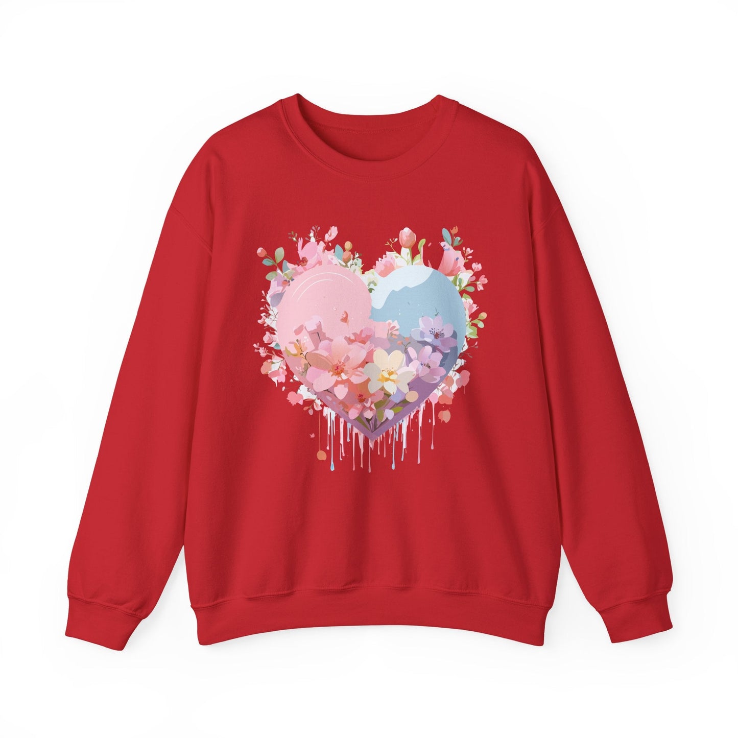 Floral Heart Sweatshirt Unisex Valentine Day Crewneck Gildan 18000 Heavy Blend Winter Wear