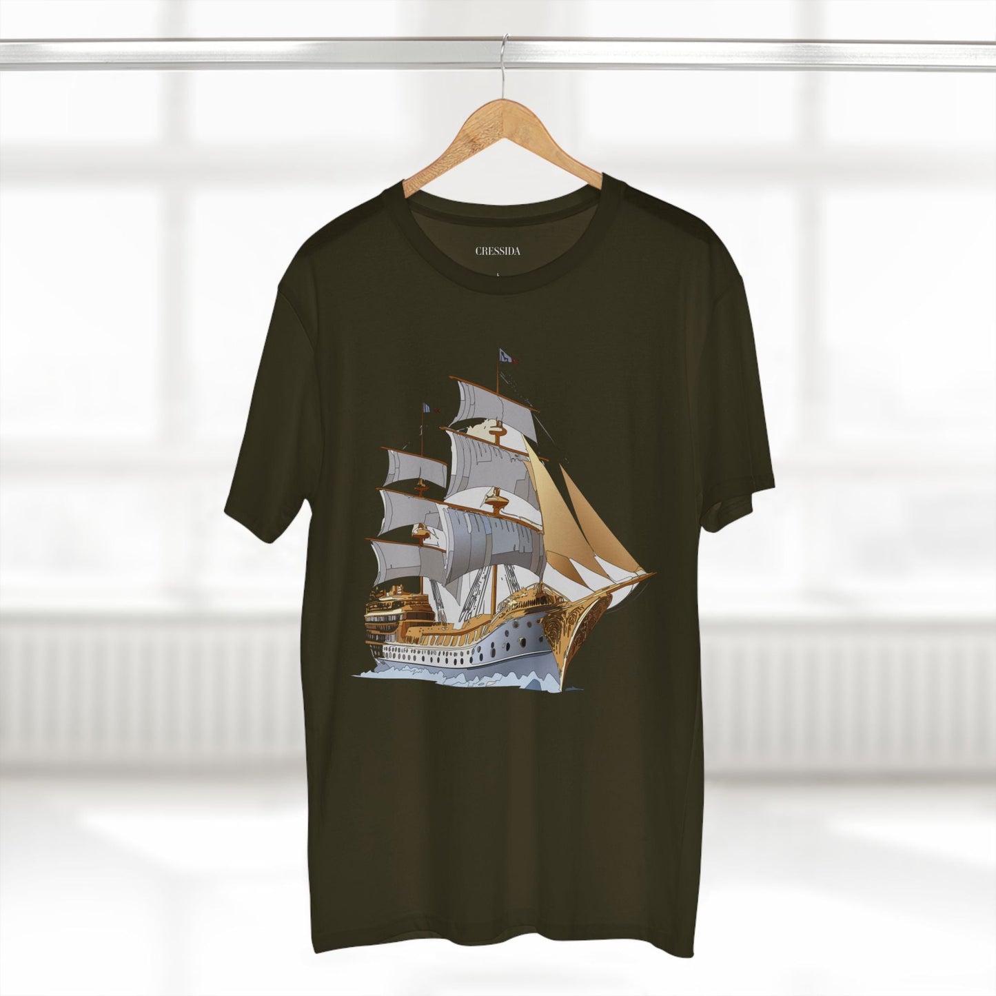 Ship Graphic Unisex 100 Cotton T-Shirt with Gold Frigate Art Design 7