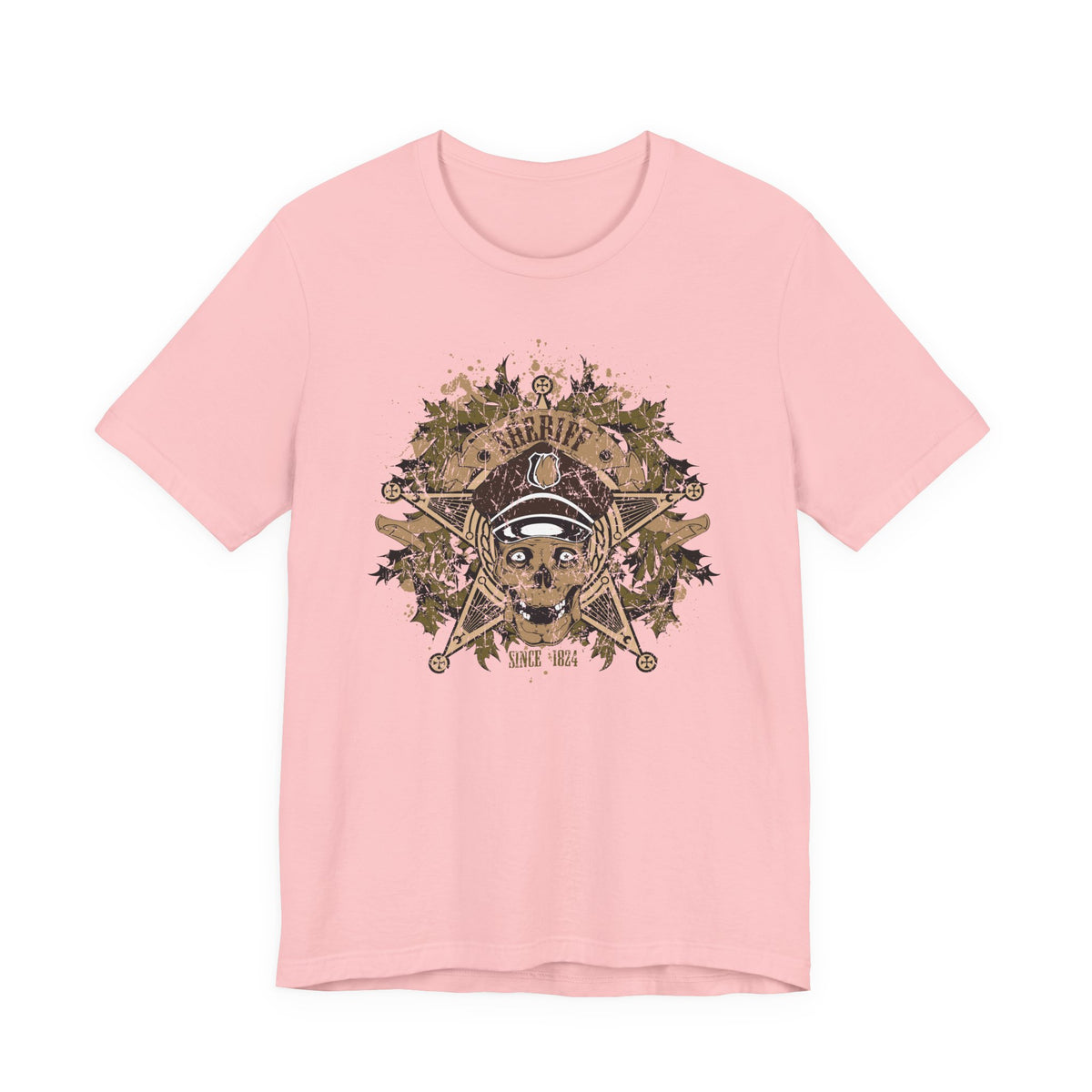 Skull and Crossbones Floral Emblem T-Shirt Nautical Pirate Unisex Cotton Tee Art-45