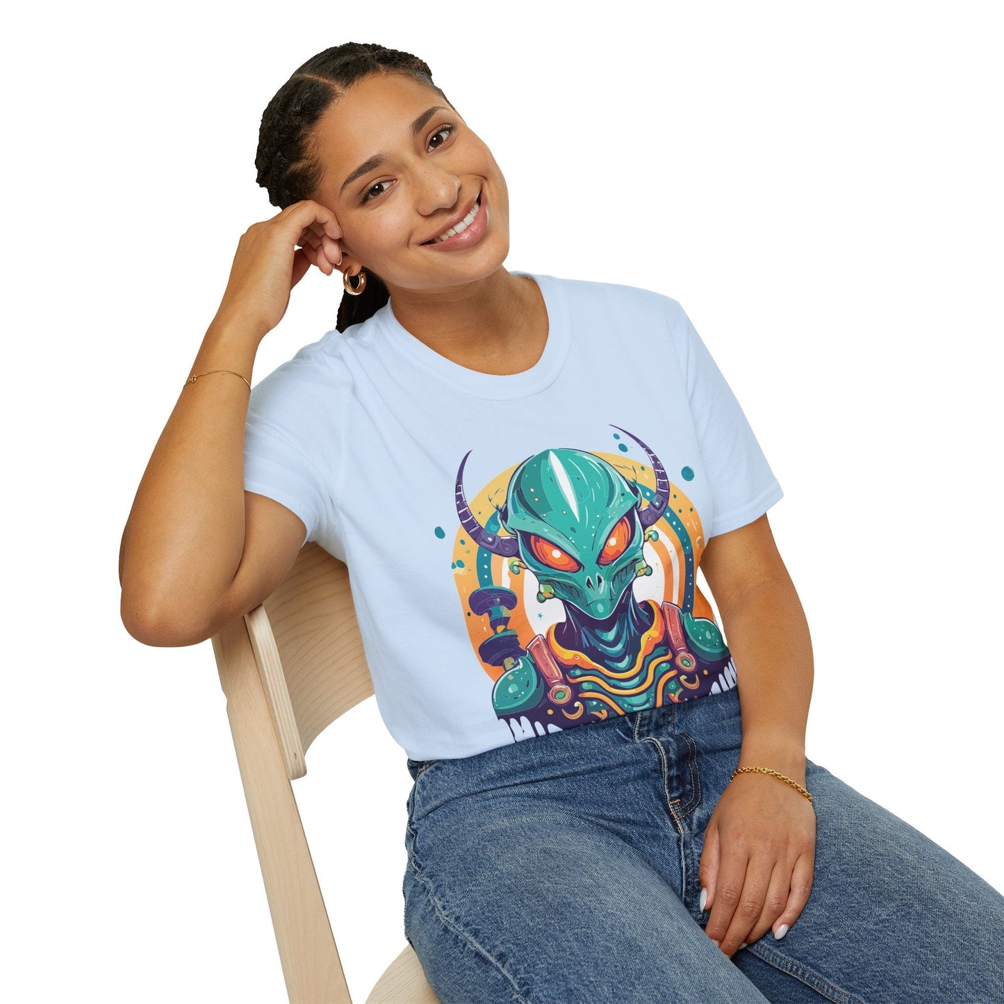 Alien Graphic Unisex Cotton Softstyle UFO Artwork Tee 14
