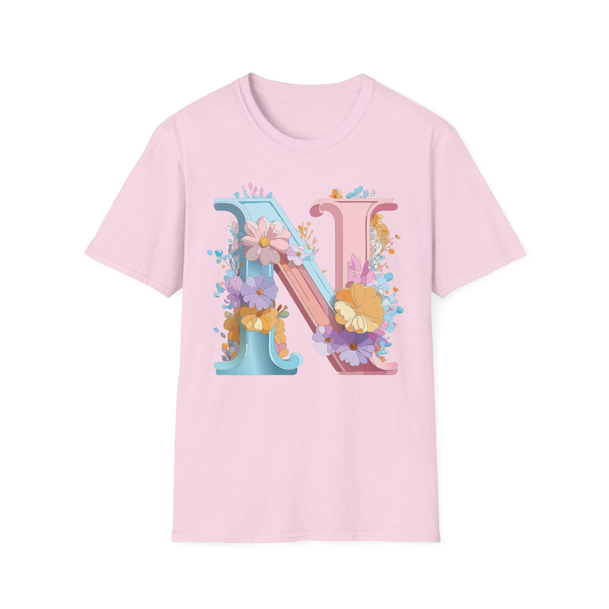 Floral Letter N T-Shirt | Pastel Monogram Initial Tee