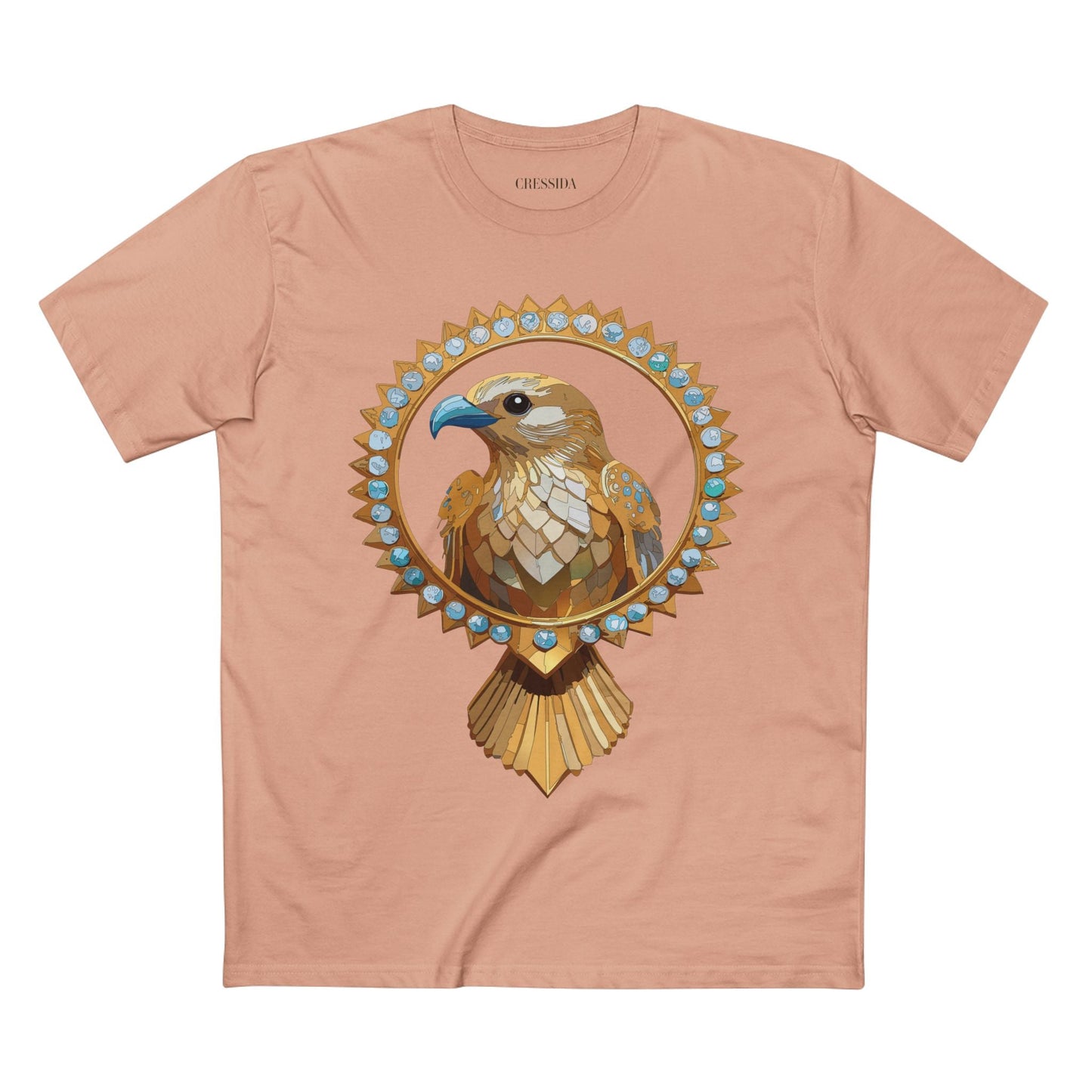 Bird Graphic Unisex 100 Cotton Tee With Unique Animal Golden Medallion Art Design 18