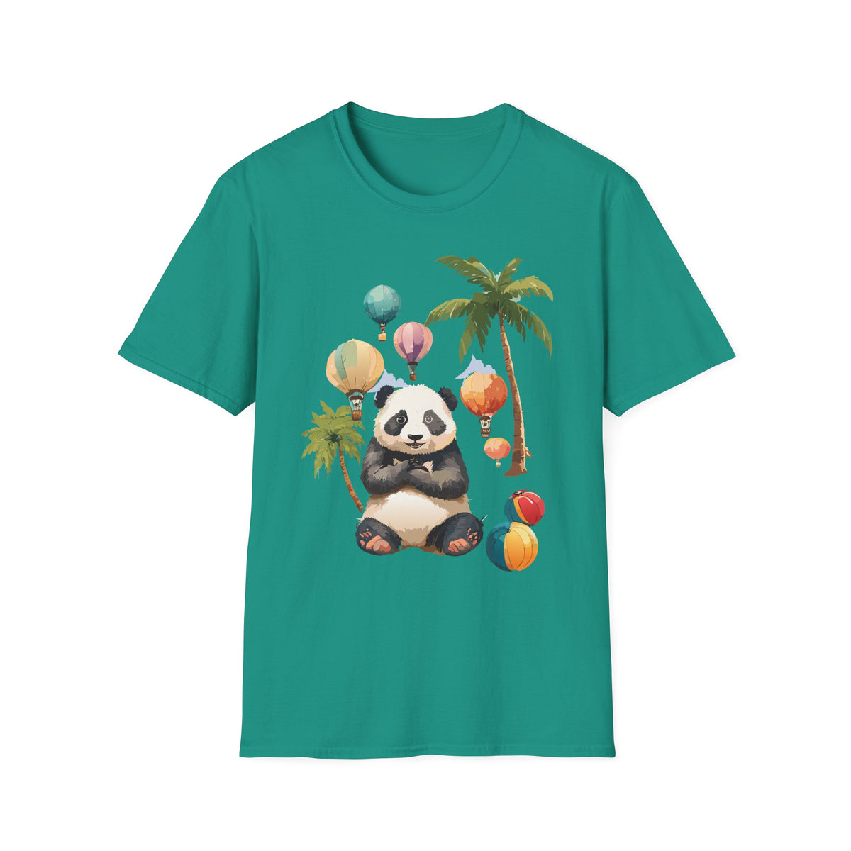 Panda with Hot Air Balloons T-Shirt | Palm Trees, Cute Animal Illustration