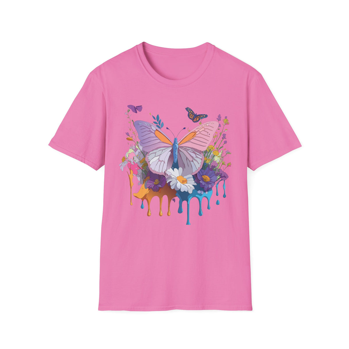 Butterfly Watercolor Drip T-Shirt — Pastel Floral Butterfly Graphic Design Unisex 100 Cotton Gildan T-Shirt
