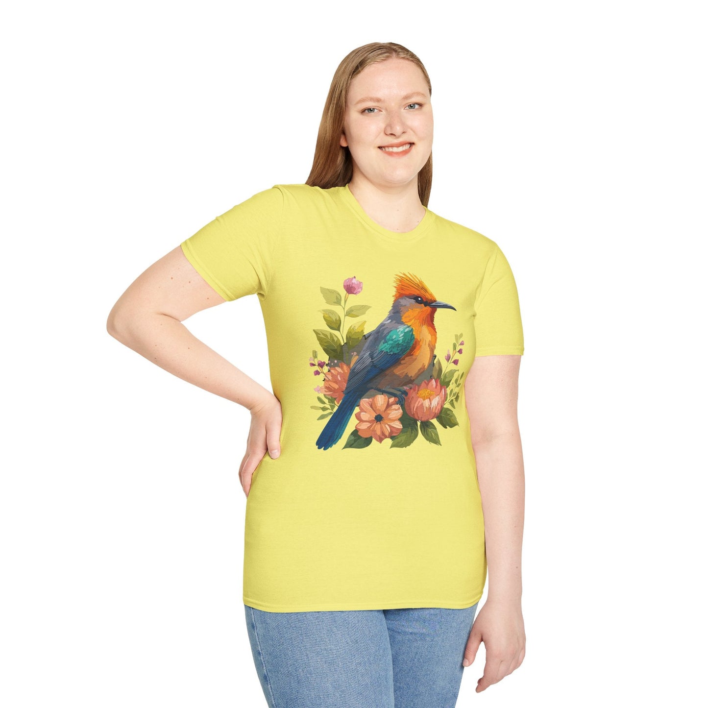 Floral Bird T Shirt For Unisex Wear Gildan Softstyle 64000 100 Percent Cotton Tee