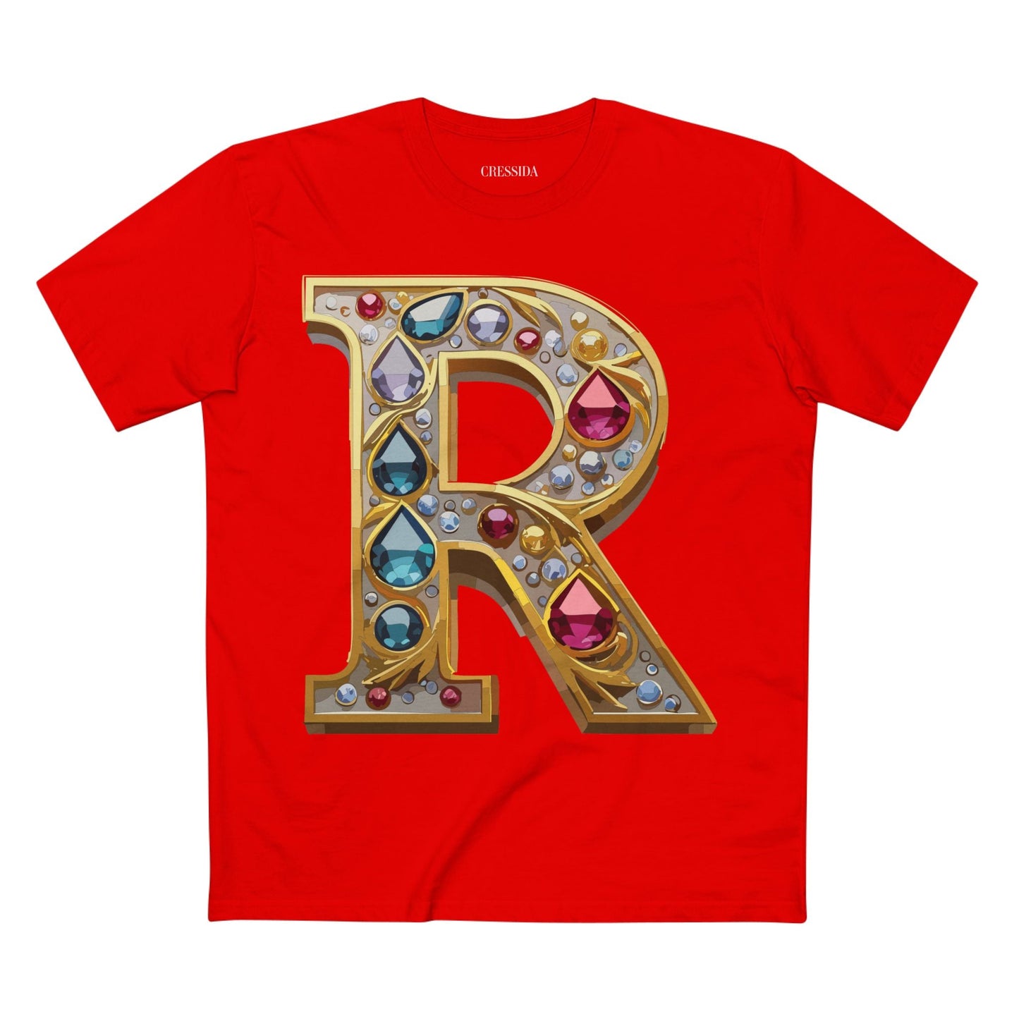 Letter R Graphic Design Tee Unisex 100 Cotton With Antique Gold Letters Artwork T-Shirt