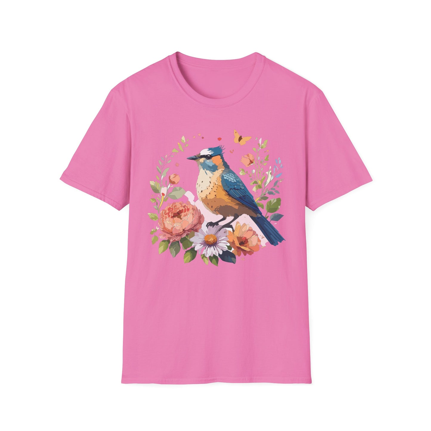 Floral Bluebird T-Shirt Unisex Cotton Short Sleeves Tee Shirt with Bird 3