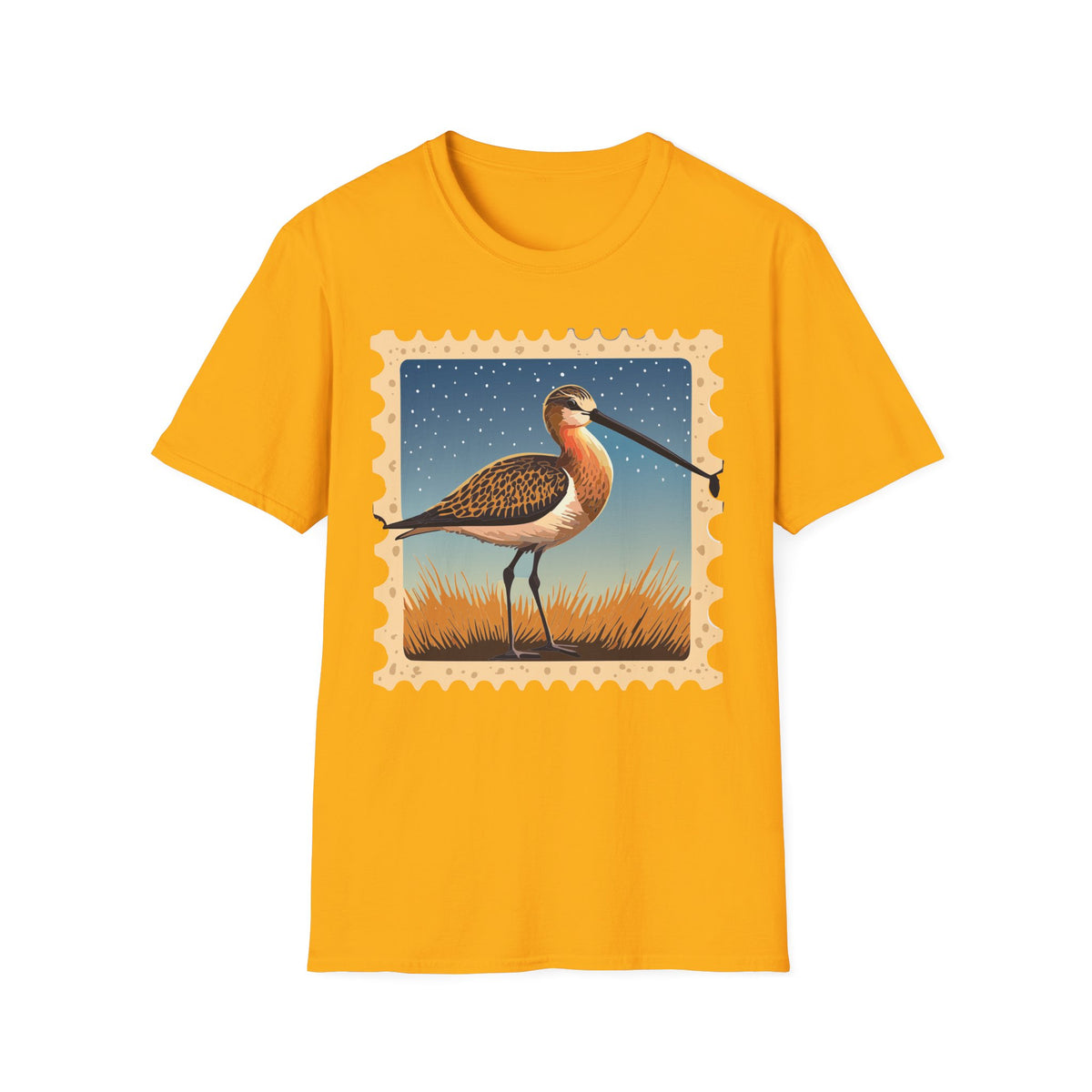 Shorebird Illustration T-Shirt | Vintage Postage Stamp Graphic Tee Unisex 100 Cotton Gildan T-Shirt