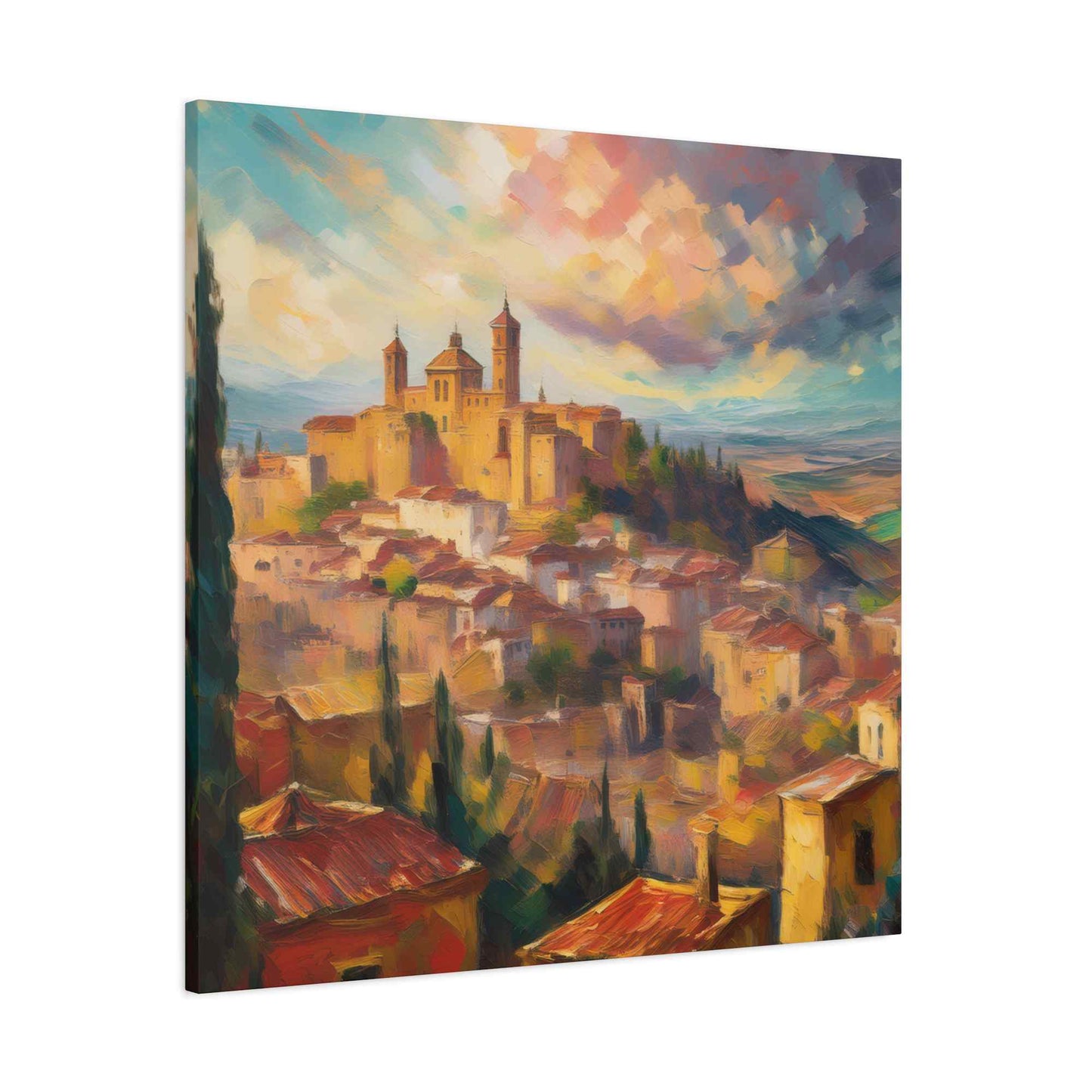 Spanish City Print Canvas, Oil Paint Print 20x20, 24x24, 30x30, 32x32, 36x36 Art Design Print Pine-Wood Inner Frame MC-58