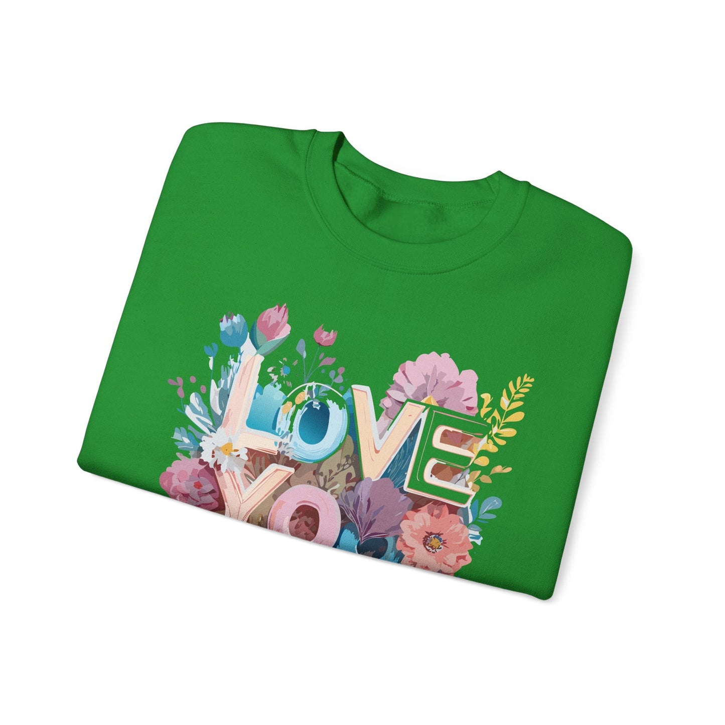 Floral Love Sweatshirt Unisex Heavy Blend Crewneck Valentine Day Flower Print Cozy Fleece Warm Gift