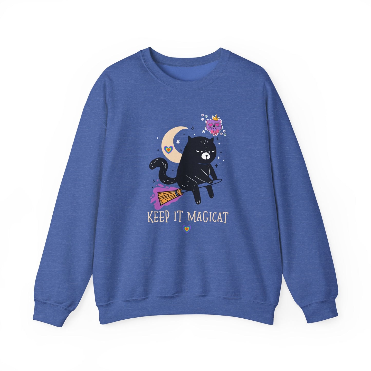 Flying Cat Heart Sweatshirt Unisex Fifty Fifty Cotton Poly Crewneck Gildan 18000 Valentines Day