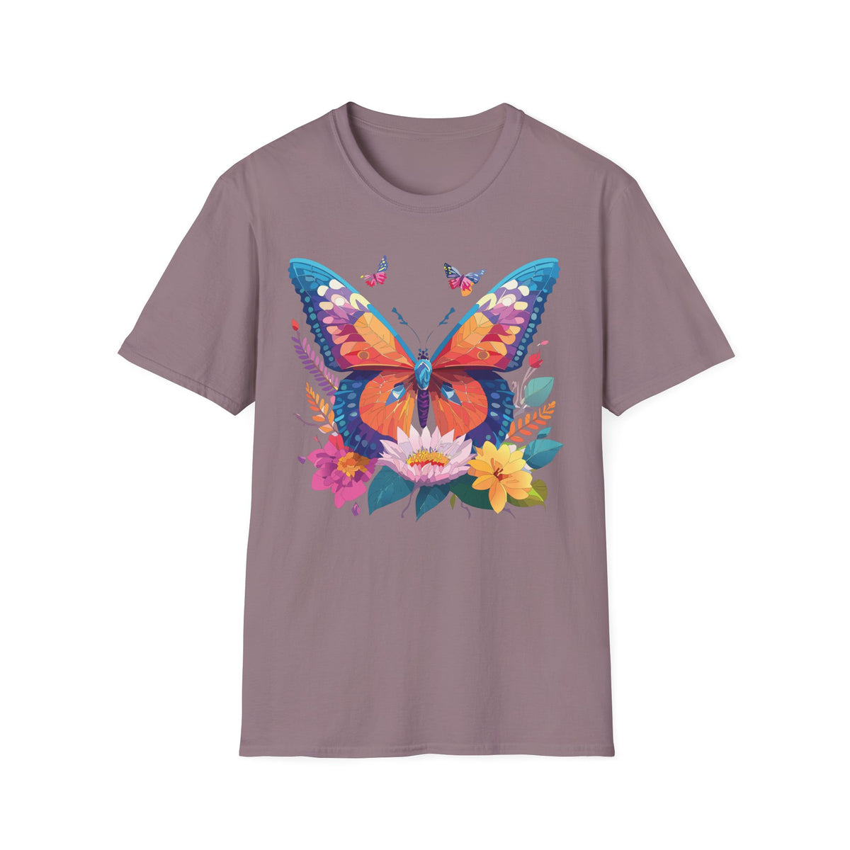 Colorful Butterfly Illustration T-Shirt | Floral Wings Print Graphic Tee Unisex 100 Cotton Gildan T-Shirt