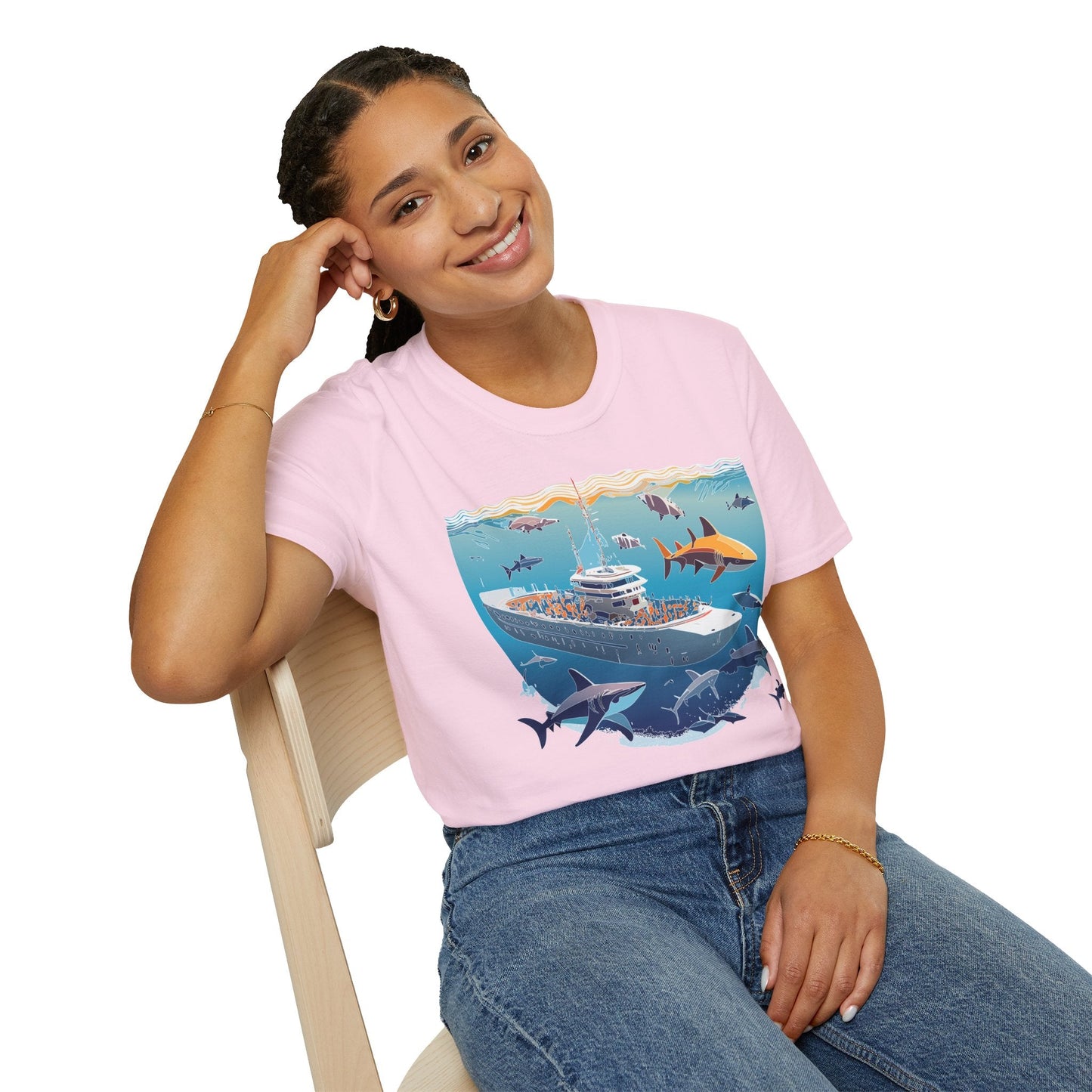 Ocean Tee Shirt Unisex Softstyle Short Sleeve With Ocean Art Design 100 Percent Ring Spun Cotton