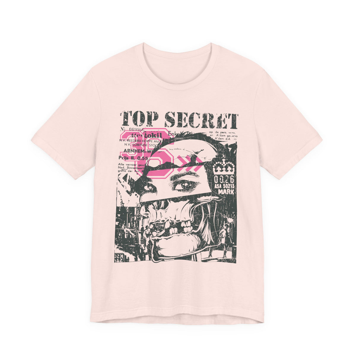 Top Secret Skull Face Tee Grunge Graphic T-Shirt Retro Collage A-6