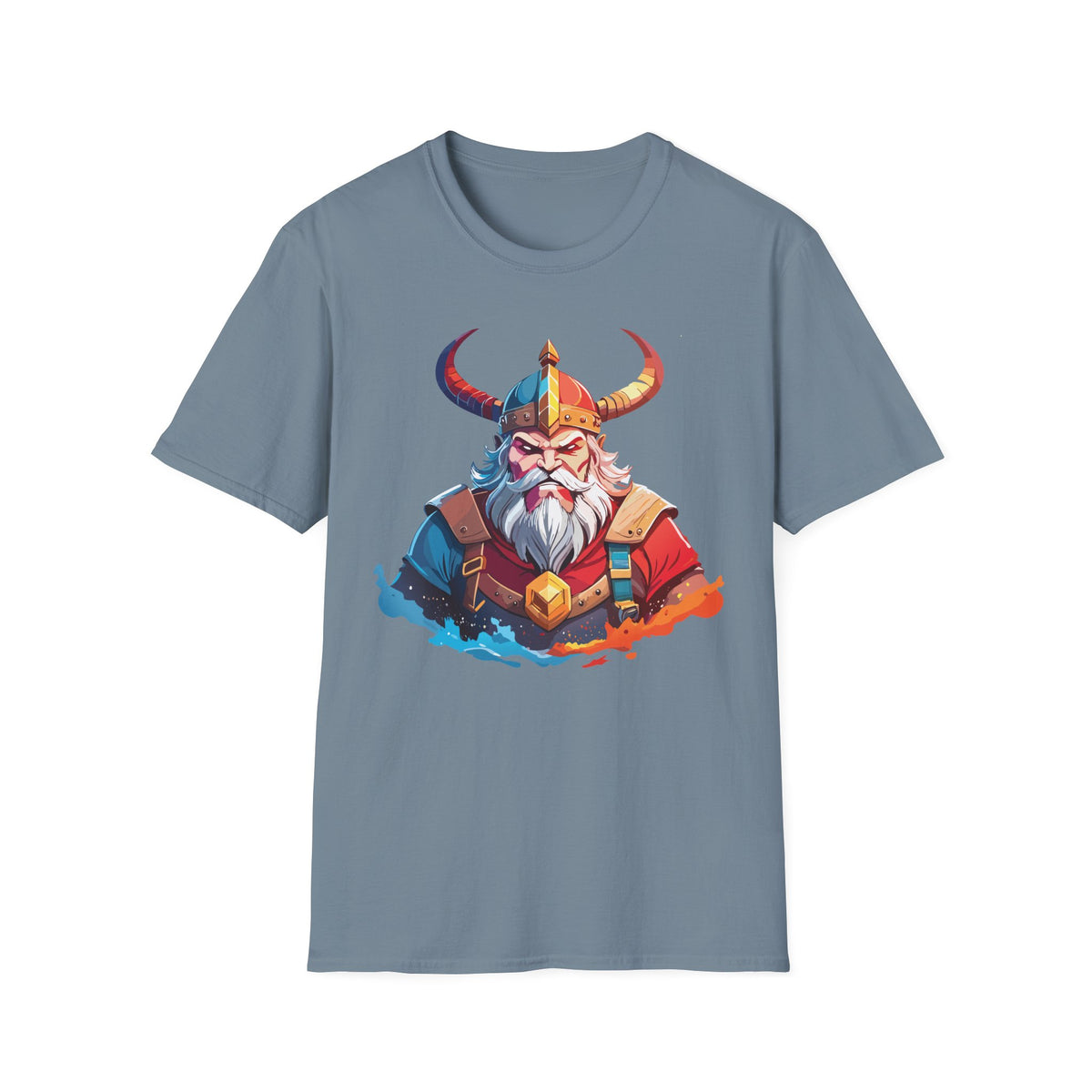 Viking Warrior Illustration T-Shirt | Horned Helmet Norse Art