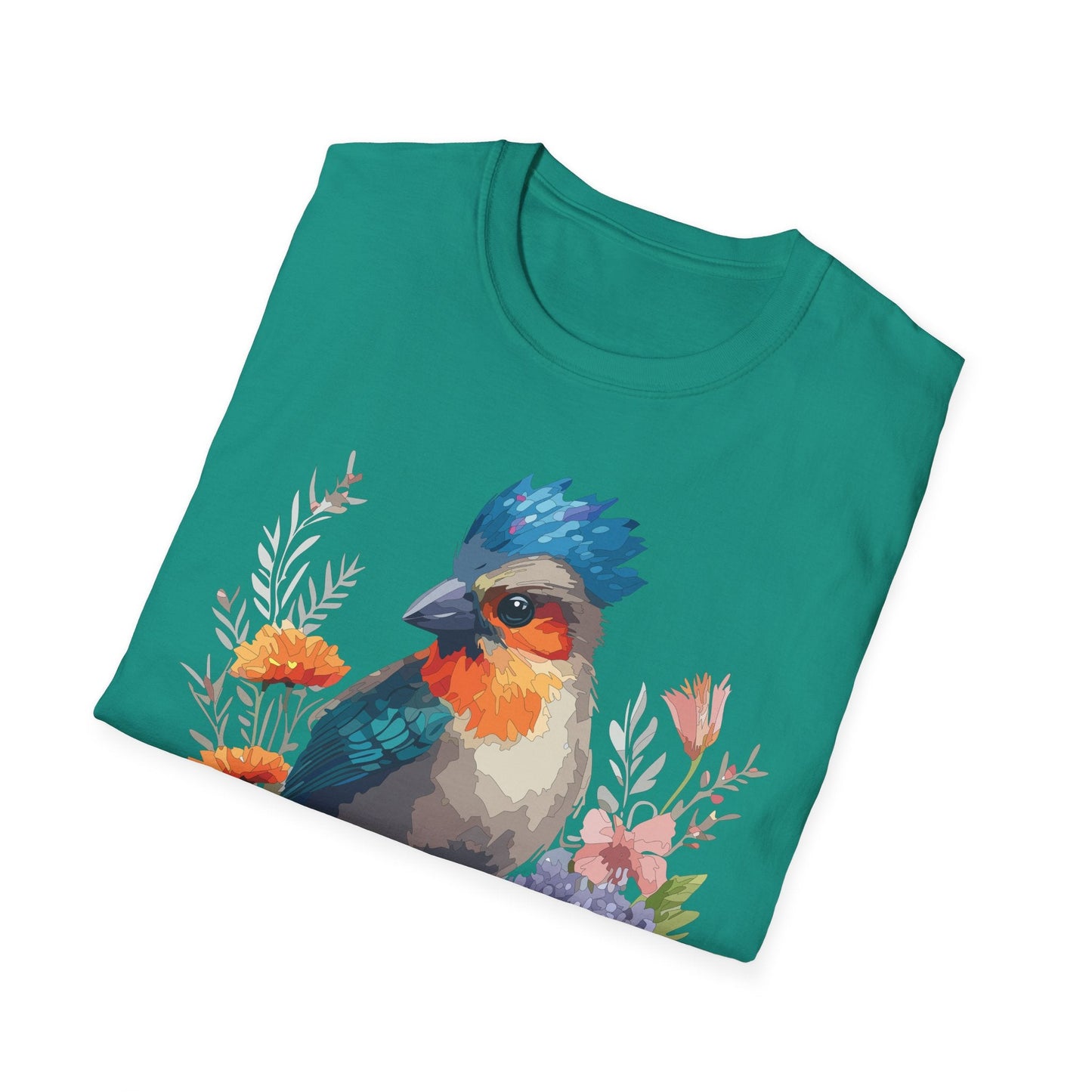 Floral Bird T Shirt Unisex Softstyle Tee 100 Percent Ring Spun Cotton Gildan 64000