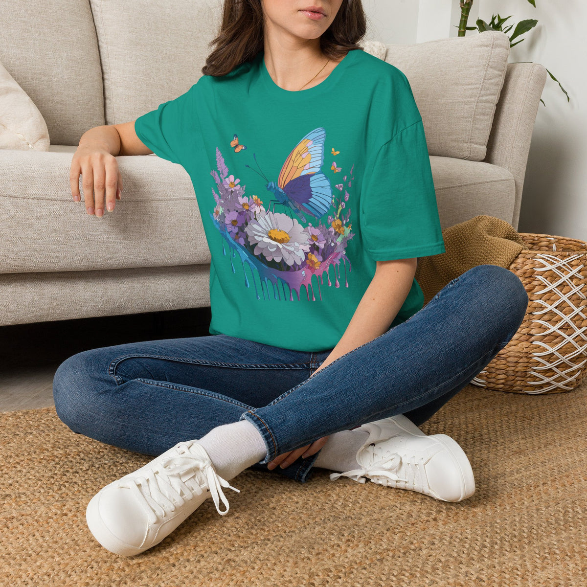 Butterfly and Wildflower Floral Graphic Tee Unisex 100 Cotton Gildan T-Shirt