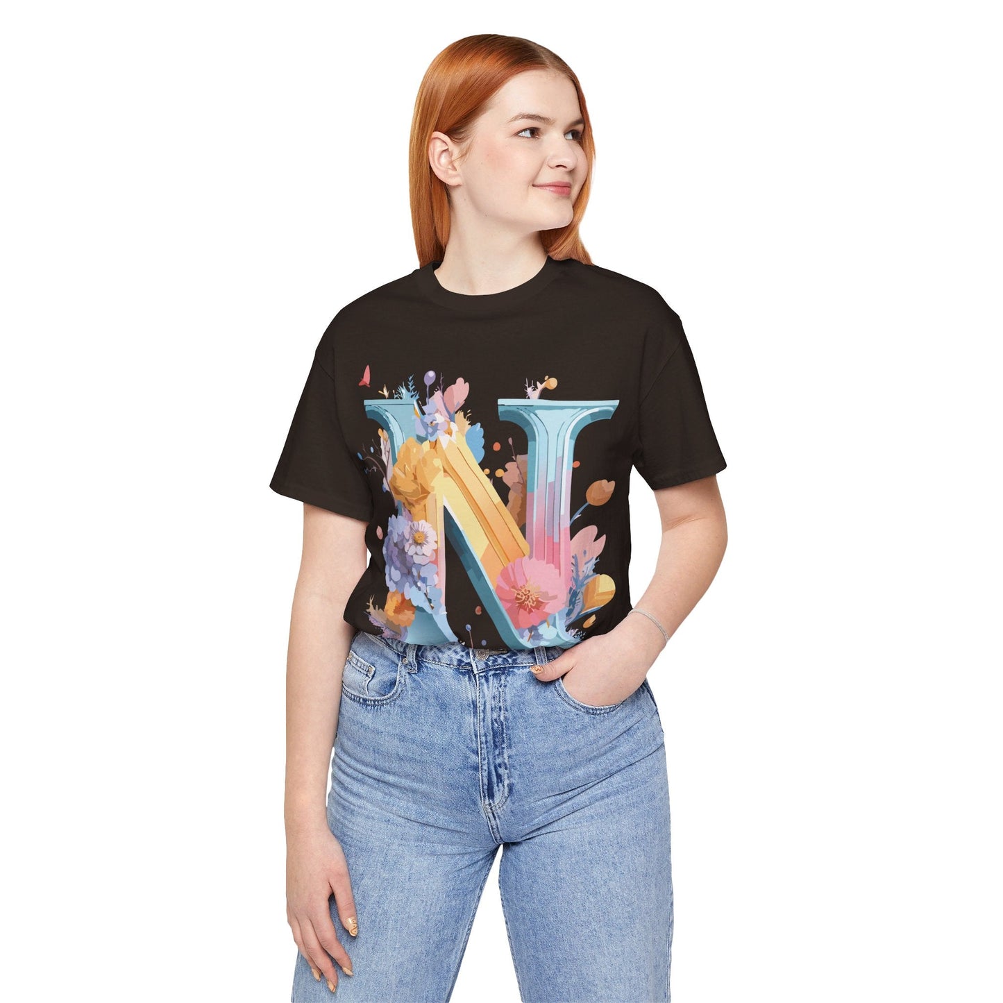 Letter N Shirt Unisex Graphic Tee With Vintage Inspired Artwork By Adelpha Premium Jersey