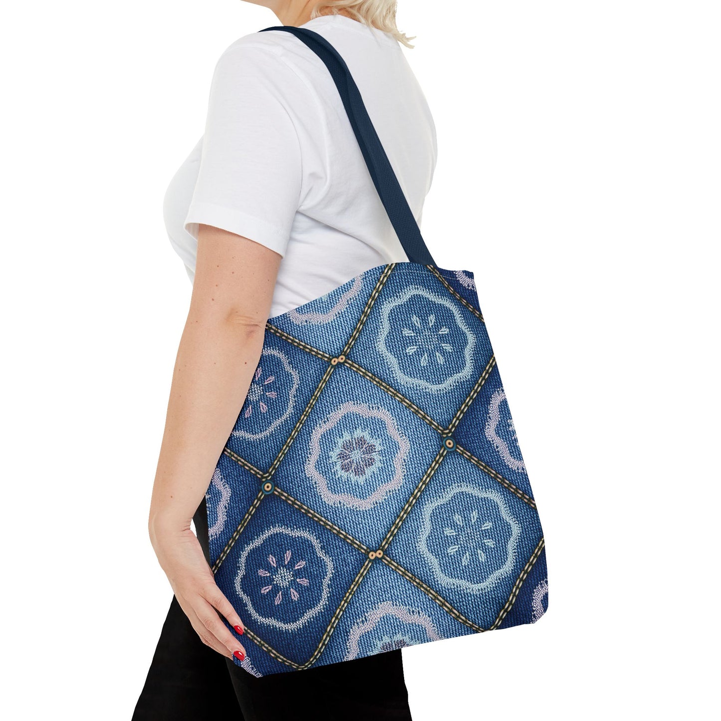 Denim Fabric Imitation Print Unisex Canvas Bag Poly Spun 3 Sizes Tote Bag 123