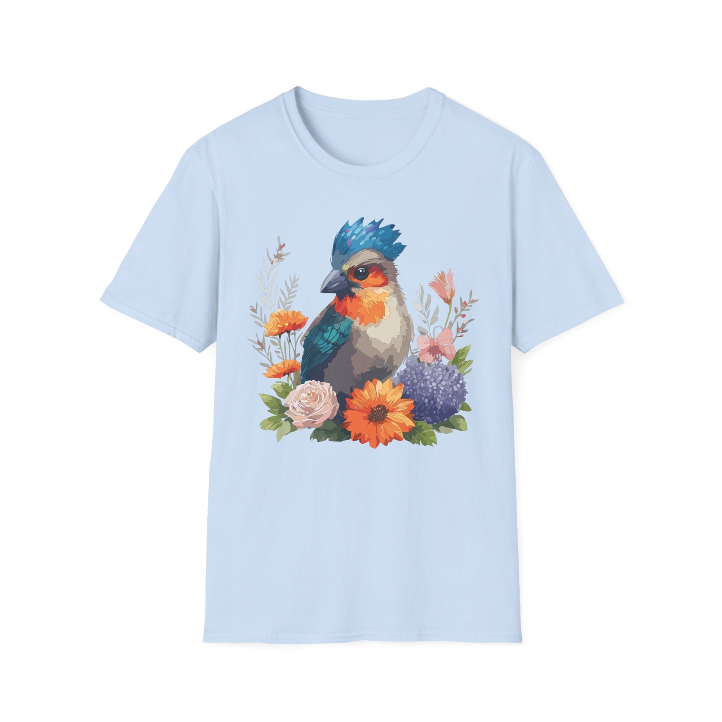 Floral Bluebird T-Shirt Unisex Cotton Short Sleeves Tee Shirt with Bird 2