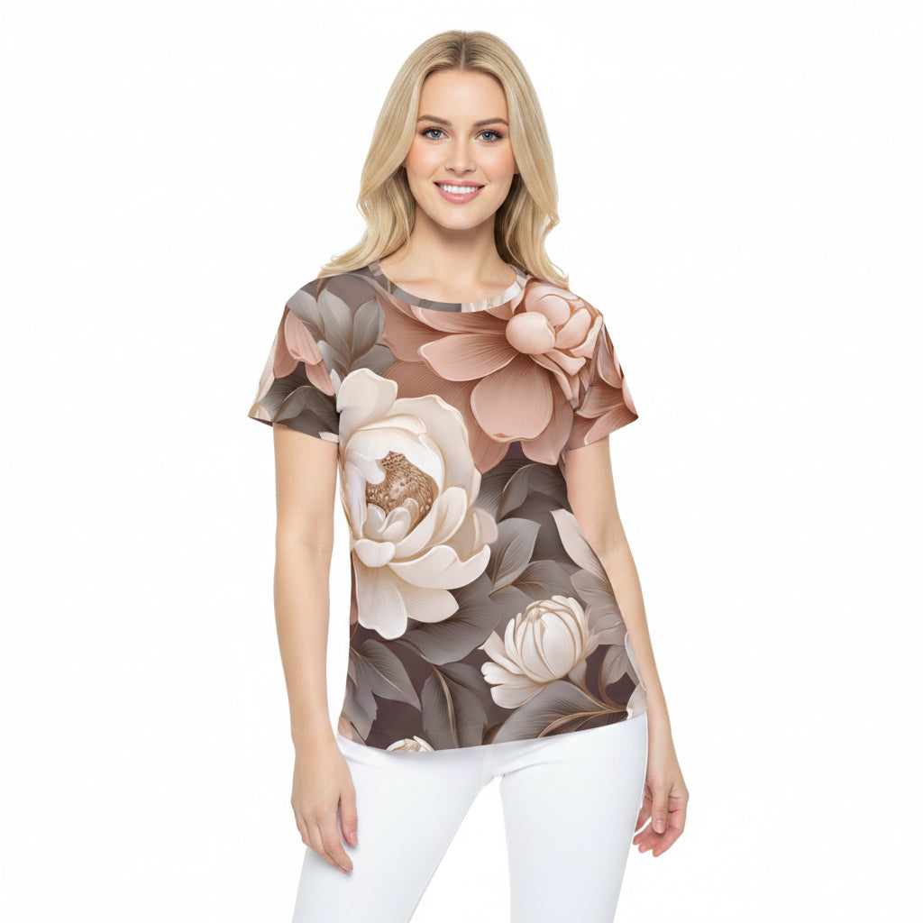 Women Poly T-Shirt with Floral Print