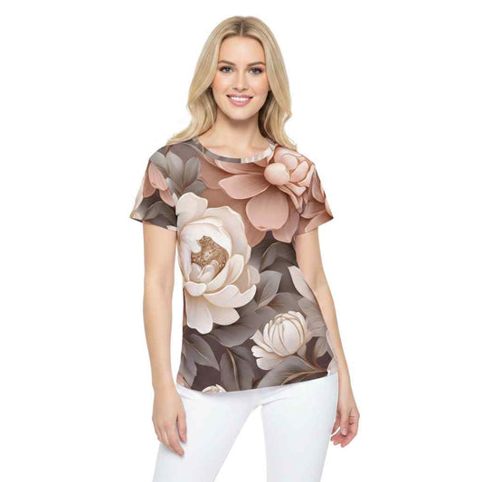 Women Poly T-Shirt with Floral Print