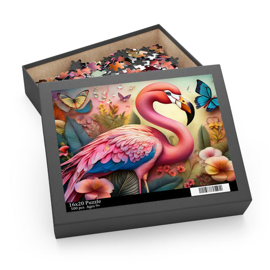 Puzzles-31 Kids Flamingo Puzzle 500-Piece  Floral Flamingo Puzzle 500-Piece, Birds Kids Puzzles Size: 16" x 20",  Ages 9+