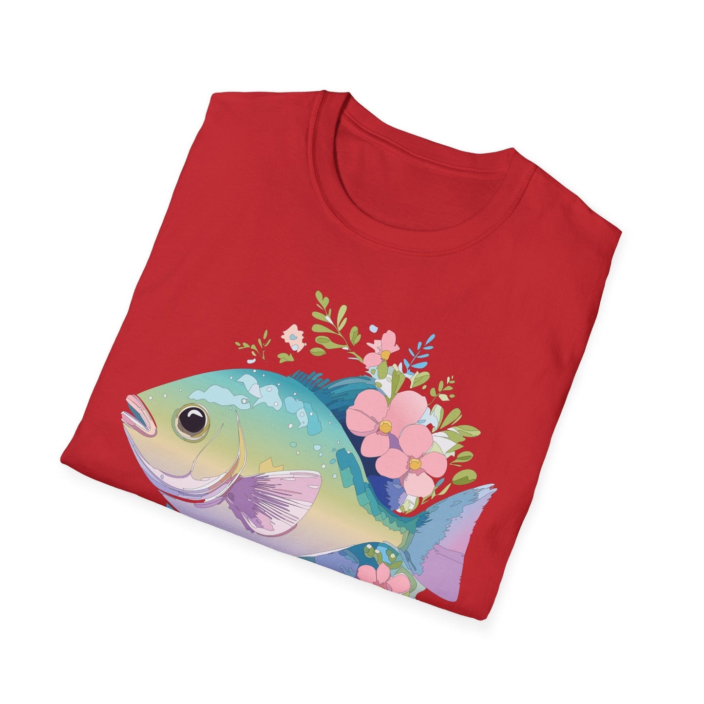 Fish Art Graphic Tee Unisex Gildan Softstyle 64000 100 Percent Ring Spun Cotton Comfortable Tee