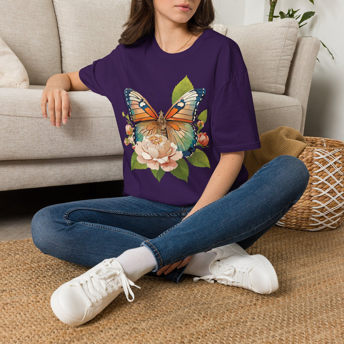 Butterfly Floral T-Shirt — Watercolor Monarch & Roses Graphic Tee Unisex 100 Cotton Gildan T-Shirt