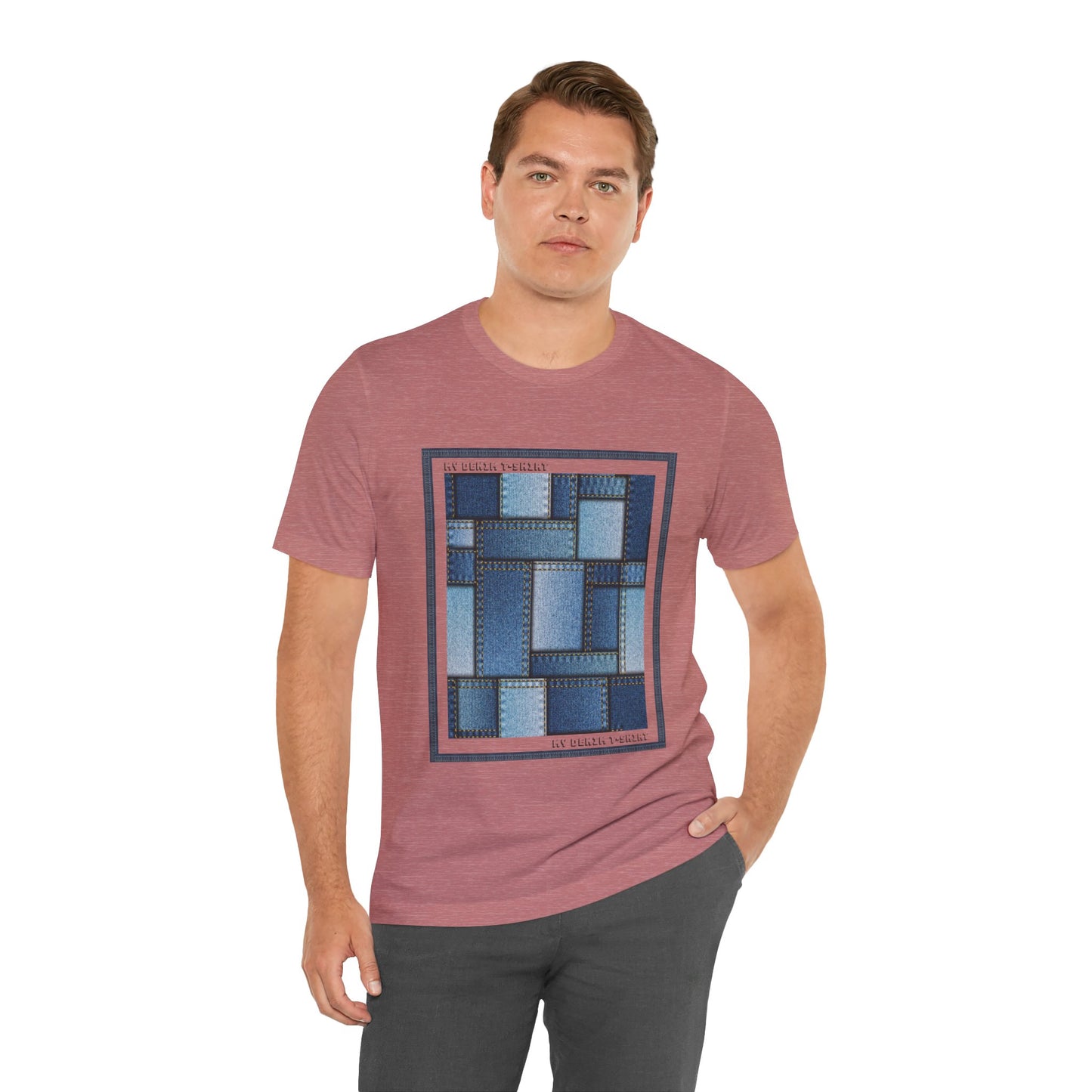 Unisex-T-Shirt aus Baumwolle mit Jeans-Print